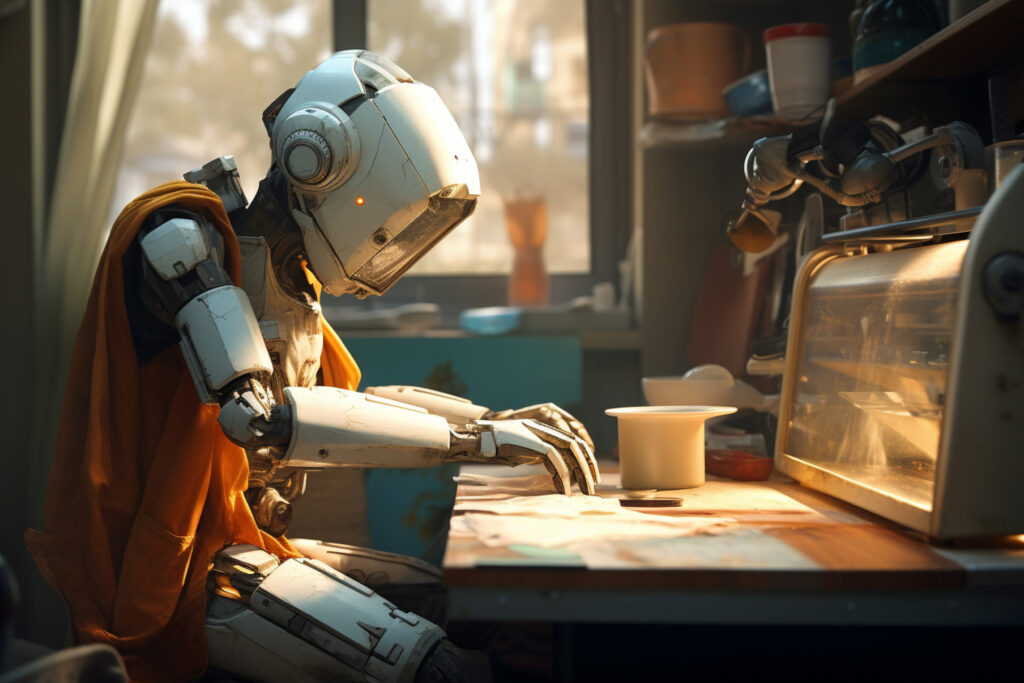 a robot working on a desk