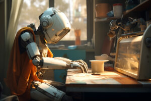 a robot working on a desk